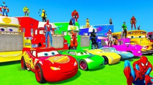 ЧЕЛОВЕК-ПАУК, Маккуин, Катаемся на крутых разноцветных машинках СУПЕРГЕРОИ из мультиков для детей!