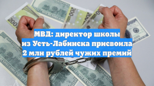 МВД: директор школы из Усть-Лабинска присвоила 2 млн рублей чужих премий