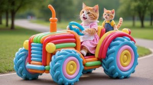 Мультики для детей, котик с мамой катаются на машинках из шариков, мультфильм для детей/мультик