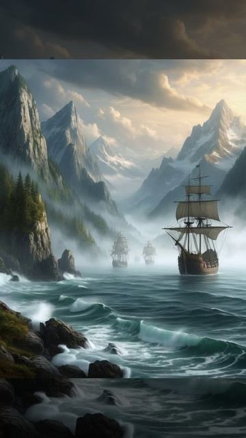 #Футаж #видеомонтаж #фэнтези старинные корабли в бухте, морское приключение