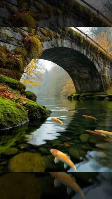 #Футаж #видеомонтаж фэнтэзи рыбы под водой, замок и мост