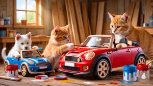 😹Мама кошечка делает красивую машину для своего маленького котёнка и его лучшего друга🔥