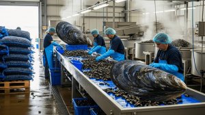 Как собирают тысячи тонн мидий