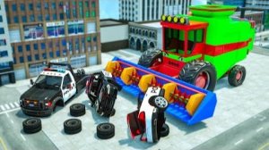 Гигантский Комбайн Сносит Все 🚒 🚔 🚑 Мультфильмы о машинах скорой помощи