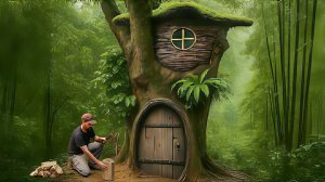 Строю тайный дом внутри старого дерева. Один в лесу. Бушкрафт