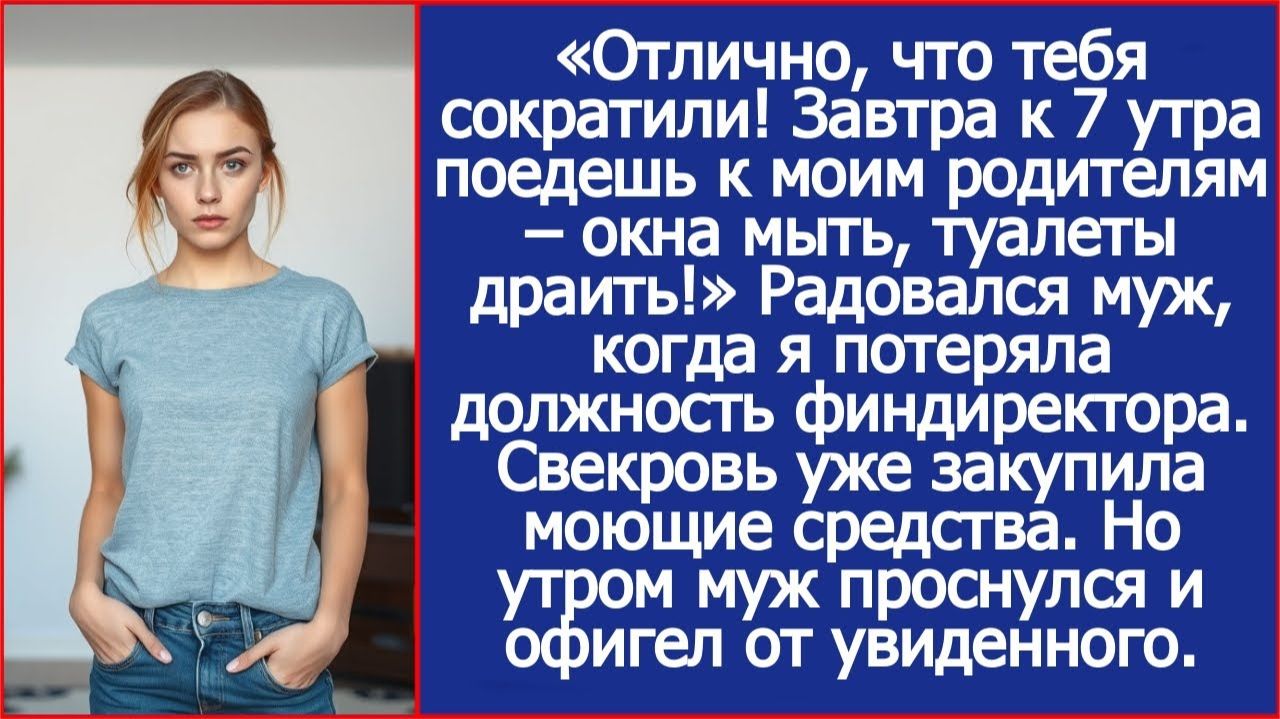 Отлично, что тебя сократили! Завтра утром к моим родителям, окна мыть, туалеты драить! Радовался муж смотреть онлайн