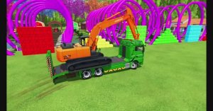 МУЛЬТИКИ ПРО МАШИНКИ. БОЛЬШОЙ АВТОВОЗ ПЕРЕВОЗИТ ЭКСКАВАТОР.