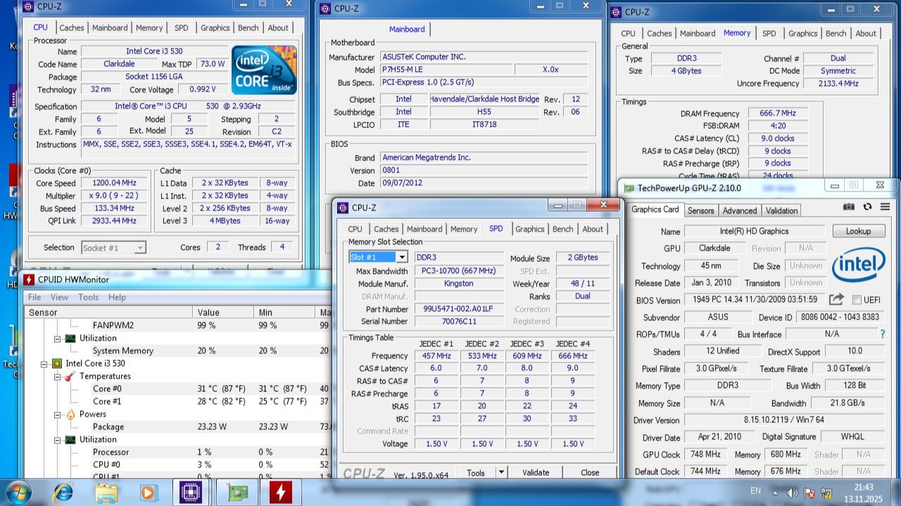 Комплект на I3 530 C Asus P7H55-M LE