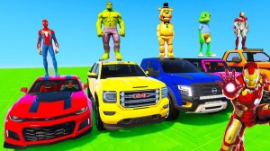 ЧЕЛОВЕК-ПАУК и ТАЧКИ Цветной Блок ГОДЗИЛЛА ПРЫЖОК НА ТРАМПЛИНЕ Новая Эпическая Супер Гонка с Трюками