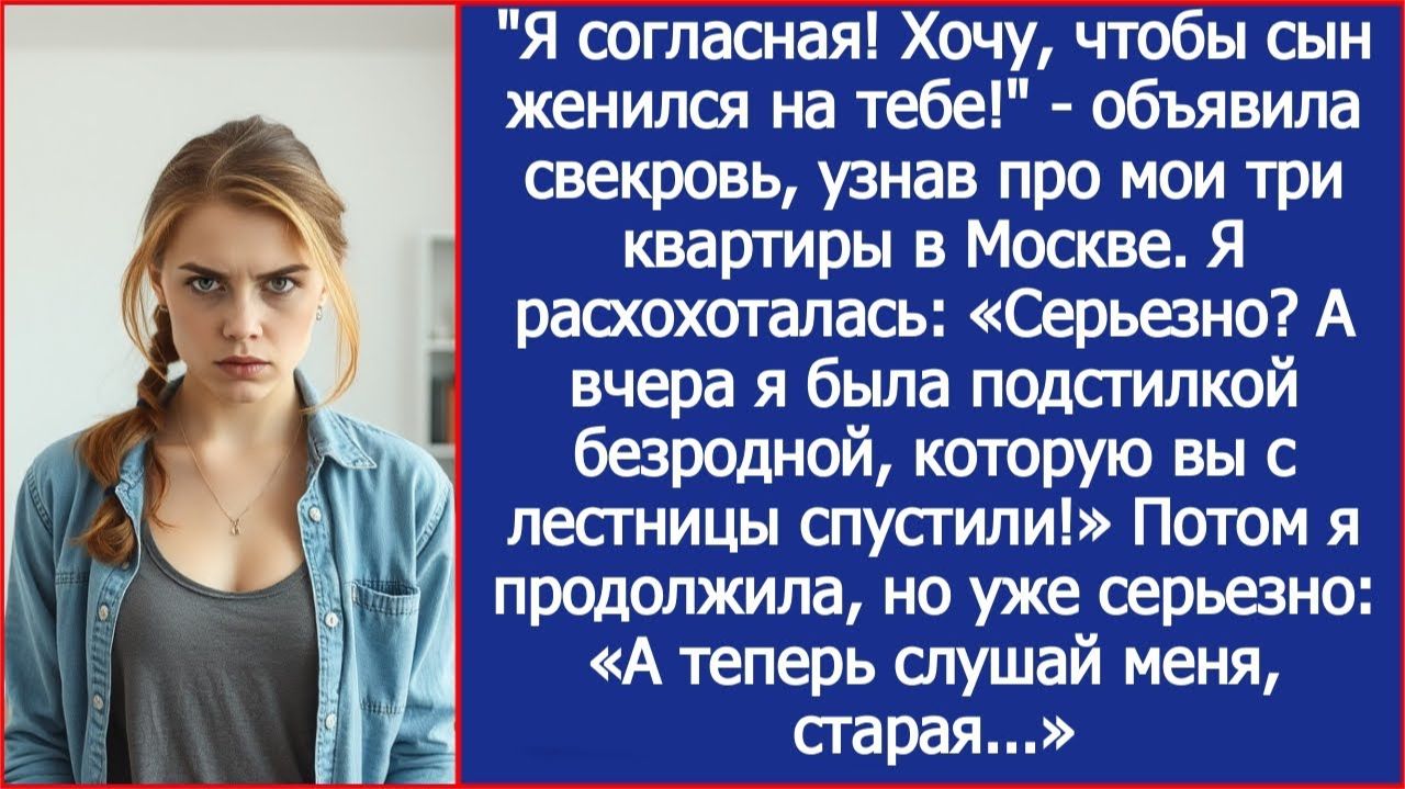 Я согласная! Хочу, чтобы сын женился на тебе! Объявила свекровь, узнав про мои три квартиры в Москве смотреть онлайн