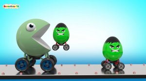 Пакман УЧИМ ЦВЕТА  ест яйца прыгает на трамплине  дошкольное образование волшебство тв