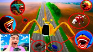 МОЙ ДРОН ЗАСНЯЛ ВСЕХ ПОЖИРАТЕЛЕЙ：САМОЛЕТ, СПРУНКИ, МОРЕ, ТРАКТОР, ПОЕЗД, СОНИКА И ТЕНЬ!!!