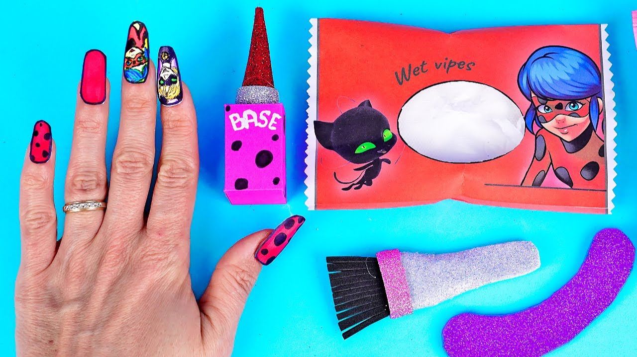 Ногти из бумаги  Как сделать красивый маникюр Леди Баг  Diy Бьюти Бокс Поделки Самоделки