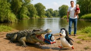 Непонятый пингвин спасает Томаса Трей от гигантского крокодила #герой-пингвин #истории спасения