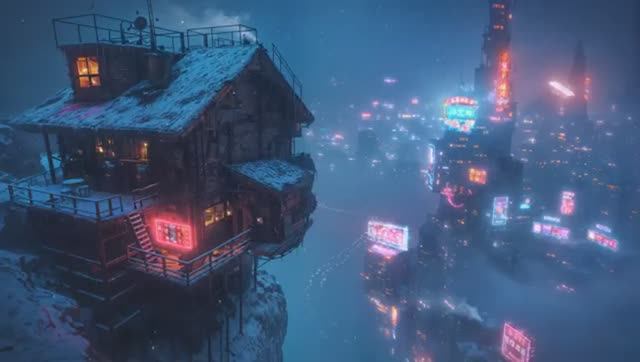 Lo-fi Beats from a Snow Covered Cabin Above the Neon City Chill Focus or Sleep смотреть онлайн