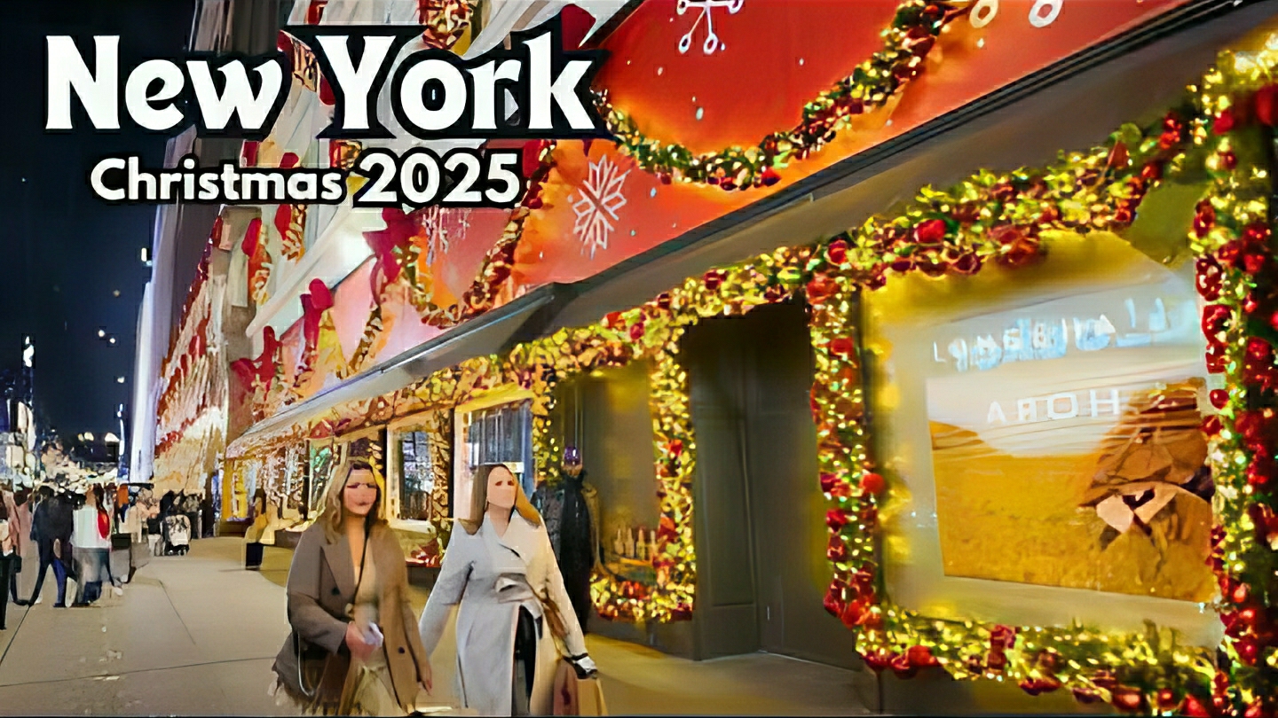 Новогодний Нью-Йорк. Пешая прогулка по украшенному к рождеству Нью-Йорку. США смотреть онлайн