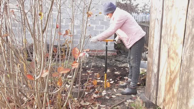 Дача. Установка столбиков забора с помощью бура. Поправила забор. смотреть онлайн