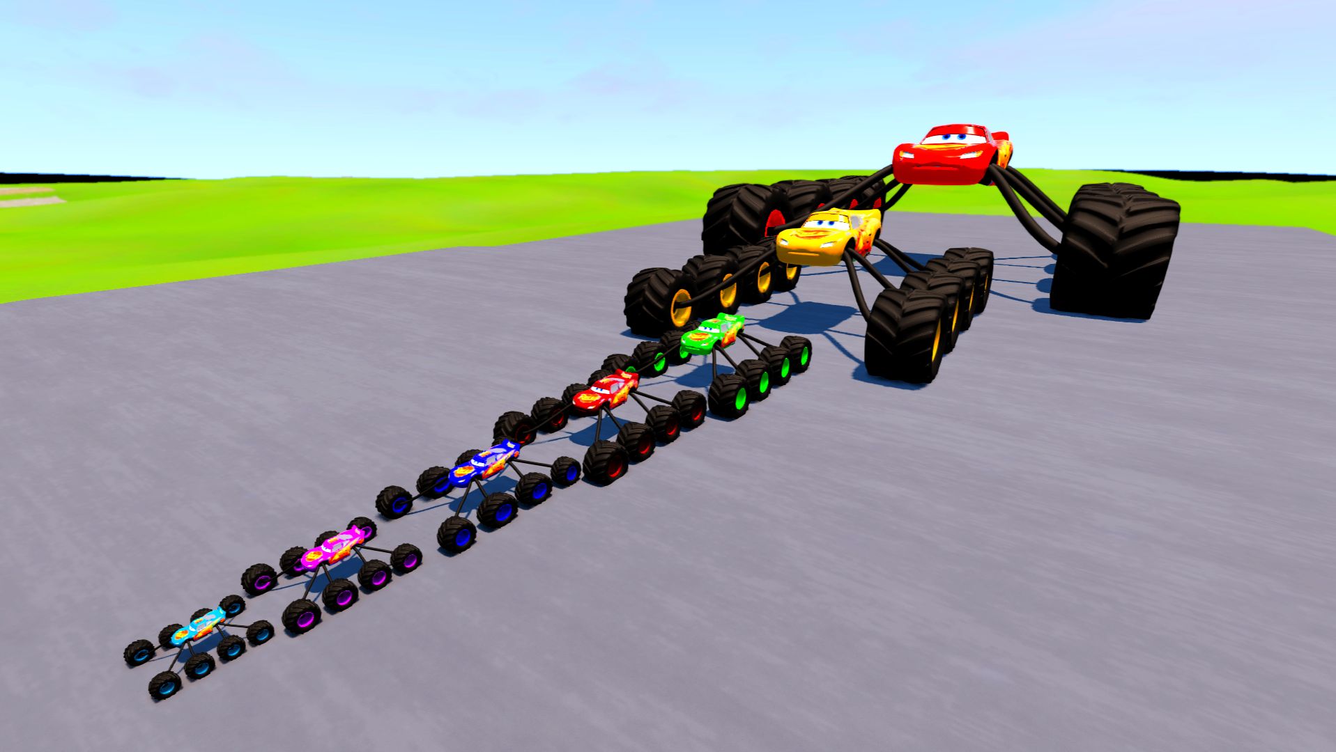 Большие и маленькие машины на больших колесах против поездов | BeamNG.Drive смотреть онлайн