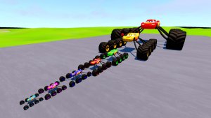 Большие и маленькие машины на больших колесах против поездов | BeamNG.Drive