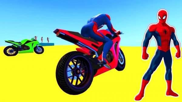 ЧЕЛОВЕК-ПАУК и МОТОЦИКЛЫ с Супергероями Паркур-Челлендж. Мультики про мотоциклы для мальчиков.