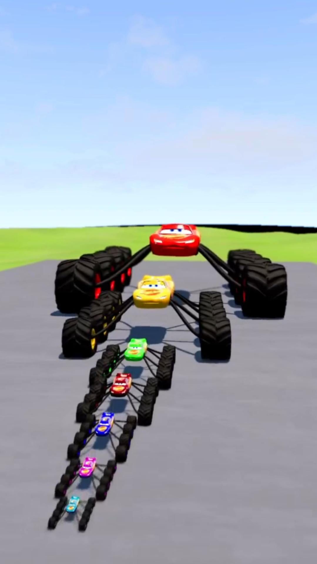 Большие и маленькие машины на больших колесах против поездов | BeamNG.Drive смотреть онлайн