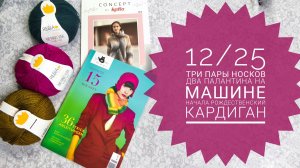 12/25 три пары носков, два палантина на машине. начала Рождественский кардиган.