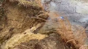 Прорыв плотины на большом пруду вызывает подъем воды вниз по течению