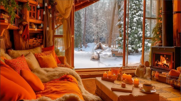 Зимний вечер у камина ❄️ Уютная хижина в лесу и лёгкий рождественский джаз 🎄🔥