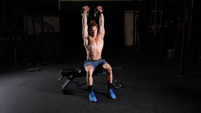 Попеременный жим сидя двух гирь с удержанием на верху / Seated Alternating Kettlebell Press Top Down смотреть онлайн