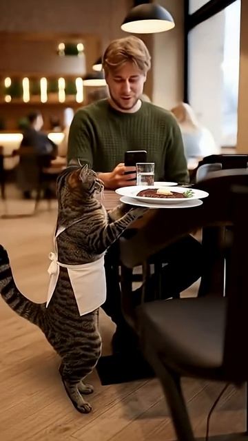 Кот-официант #нейросетьзахватитмир #cat #прикольныекоты #funny #ии