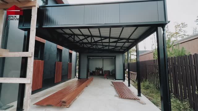 Гараж с навесом из сэндвич панелей | Ступино, Московская область | Гараж комплект смотреть онлайн