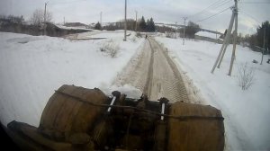 Чистка дороги К-700 А. (вид с кабины)