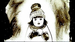 Мастер -класс по песочной анимации Девочка со снежком