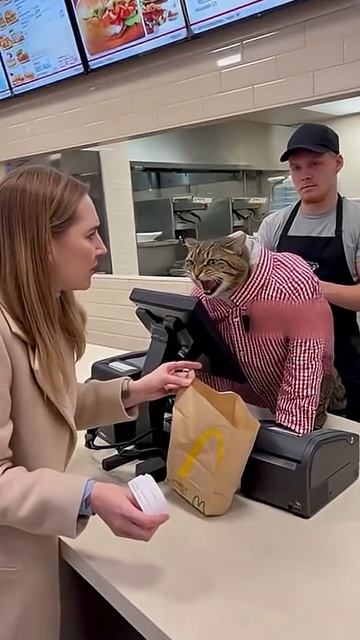 Кот-кассир фастфуда