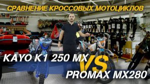 Сравниваем кроссовые мотоциклы KAYO (кайо) K1 250 MX и PROMAX (промакс) MX280