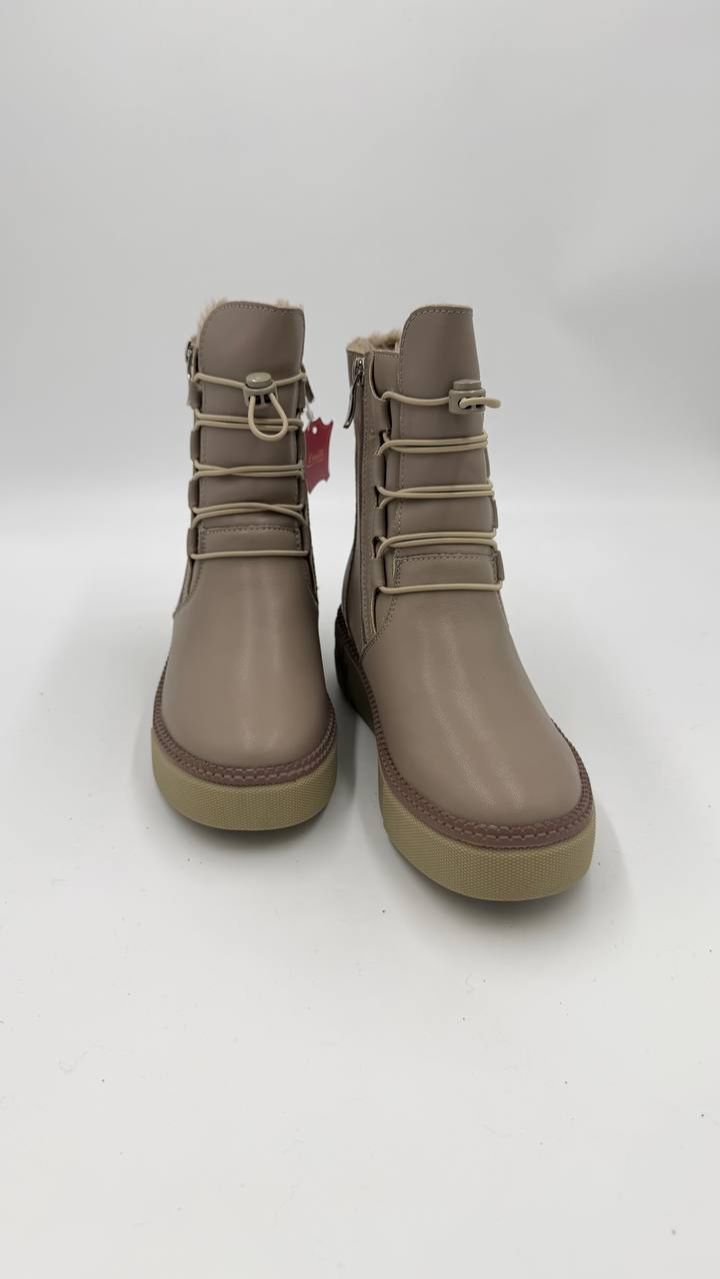 Полусапоги ботинки зимние на полную ногу кожа шерсть тпр женские 1895-65A-5 Кофейнный