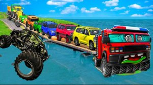 Огромный грузовик - Лежачие полицейские против поезда - BeamNG