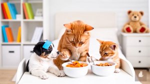 😹Мама кошечка готовит вкусный морковный суп своему маленькому сыночку и его ушастому другу🔥