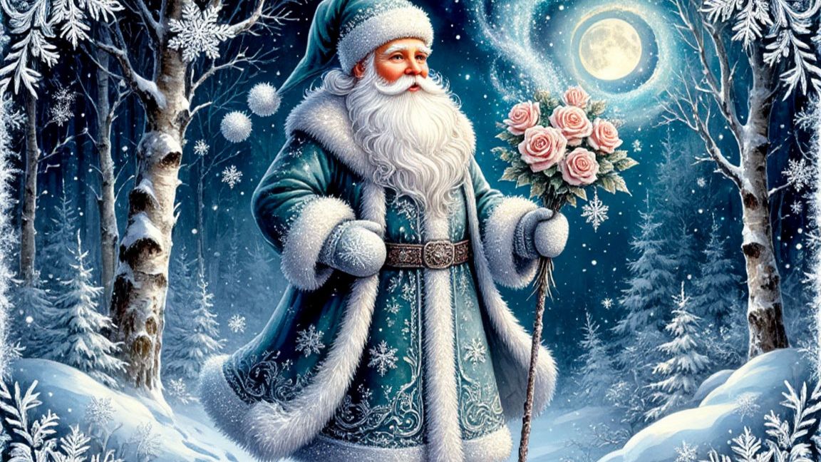 ©Дед Мороз с букетом роз! С.Весенин-стихи смотреть онлайн