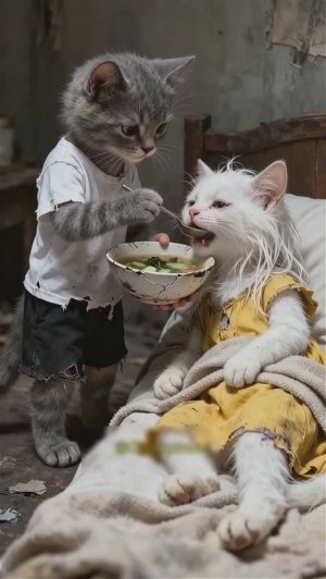«Котёнок с любовью приготовил еду для своей сестры-кошки 🐱❤️🍲 🔥