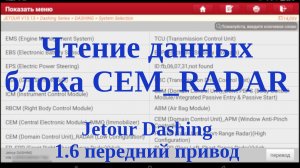 Чтение данных блока CEM_RADAR (Domain Control Unit) JETOUR Dashing, передний привод, 1.6