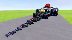 Большая и маленькая полицейская машина на больших колесах против поездов | BeamNG.Drive