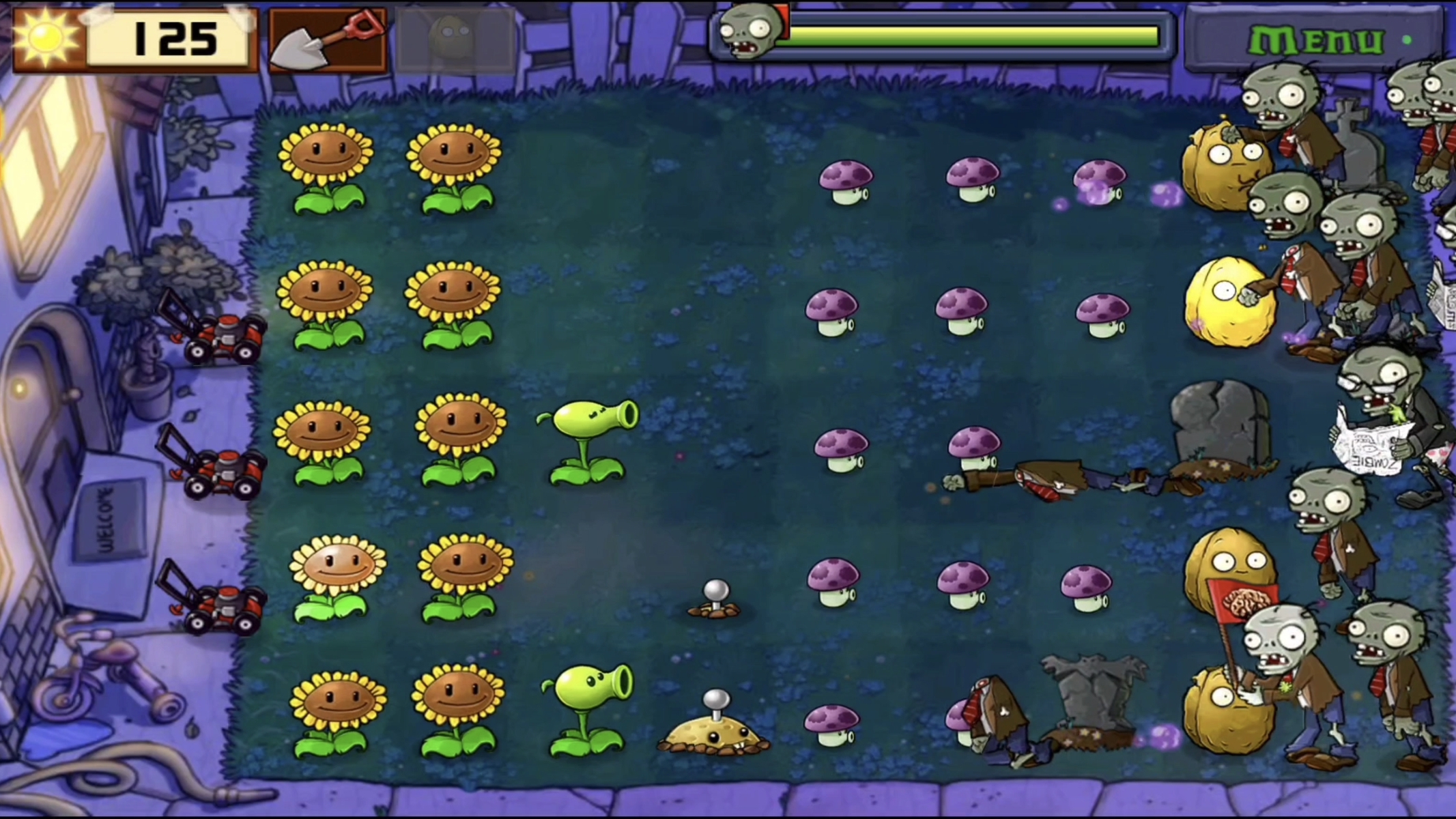 Зомби против растений. Ночь, 1 уровень смотреть онлайн