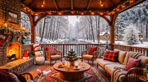Зимняя терасса у камина ❄️ Уют, снежный лес и рождественская атмосфера 🎄🔥