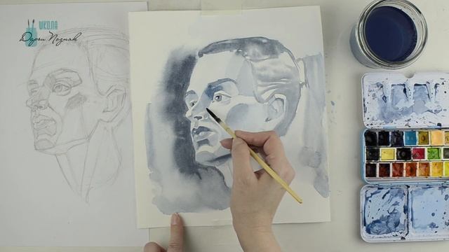 Как нарисовать портрет. Как рисовать портрет акварелью. Вид снизу. смотреть онлайн