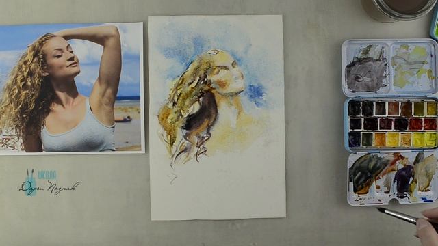 Портрет акварелью. Как рисовать кудри. смотреть онлайн