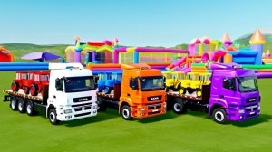 Разноцветные Грузовики и Трактора для Детей! Мультики про Машинки — Катаемся, Прыгаем и Развиваемся