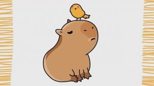 Как нарисовать капибару с кавайной птичкой | Легко
