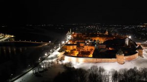 Зима окутала Великий Новгород  (4K Аэросъемка) (вид с коптера архив)