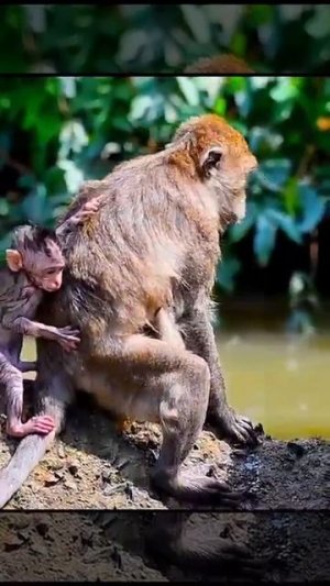 Жаркий день собирает большое количество макак  у водоёма    1000041590.mp4